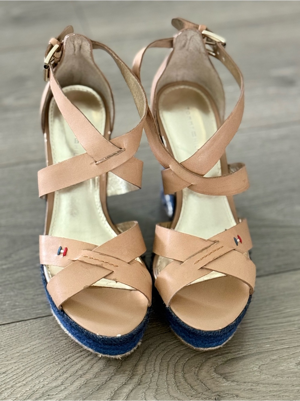 Women’s Tommy Hilfiger Tan Leather Crisscross Wedge Sandals